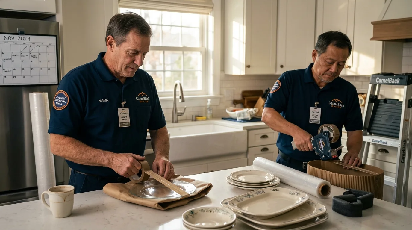 Professional crew packing kitchen dishware in Del Rio, TX